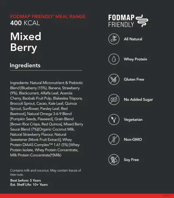 Radix Original 400 FODMAP Mixed Berry Breakfast ingredients
