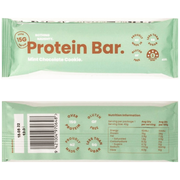 Nothing Naughty Protein Bar Mint Chocolate Cookie available from Venture Outdoors NZ